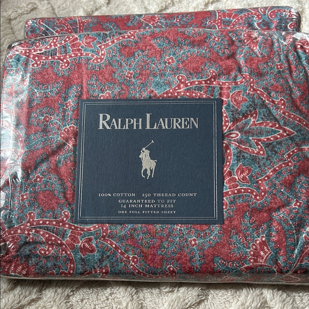 Ralph Lauren Paisley Cotton Sheet Set in Red and Teal